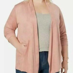 Style & Co. Womens Pink Suede Like Open Cardigan Top Jacket  Plus, Size 3X